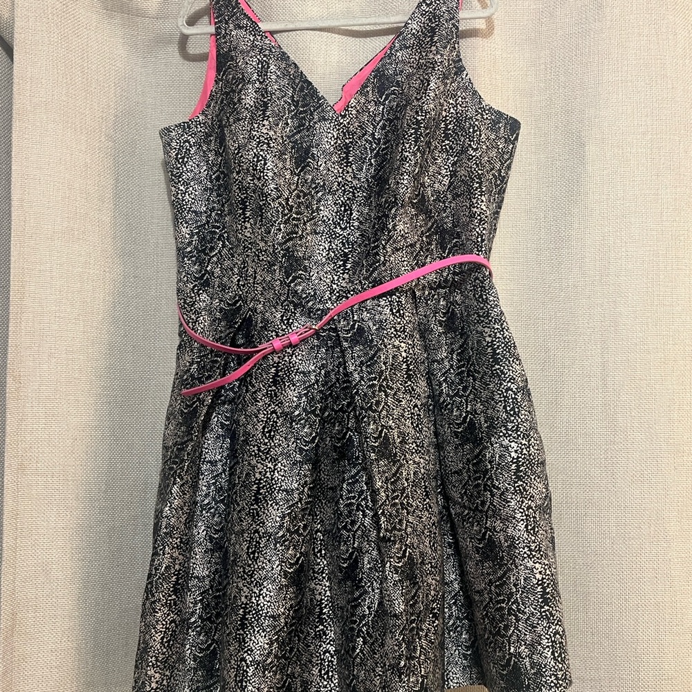 NWT Eloquii Dress with Black and Silver Snakeskin Pattern with Pink Skinny Belt